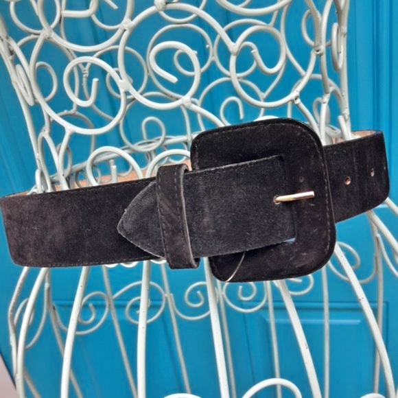 Suede Belt Genuine Leather Black Suede Covered Belt Buckle Size S - Picture 15 of 15